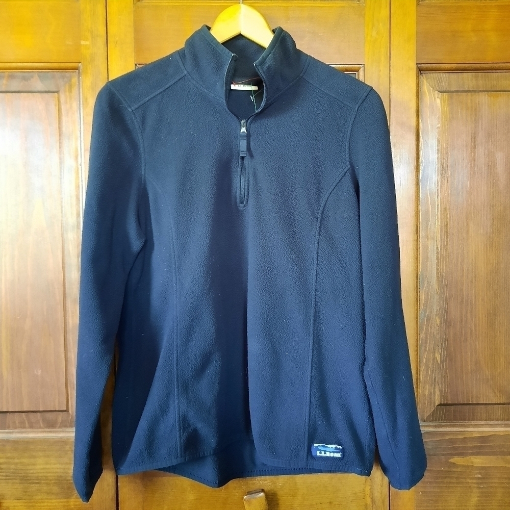 L.L. Bean black 1/4 zip pullover lightweight fleece shirt jacket Size Medium